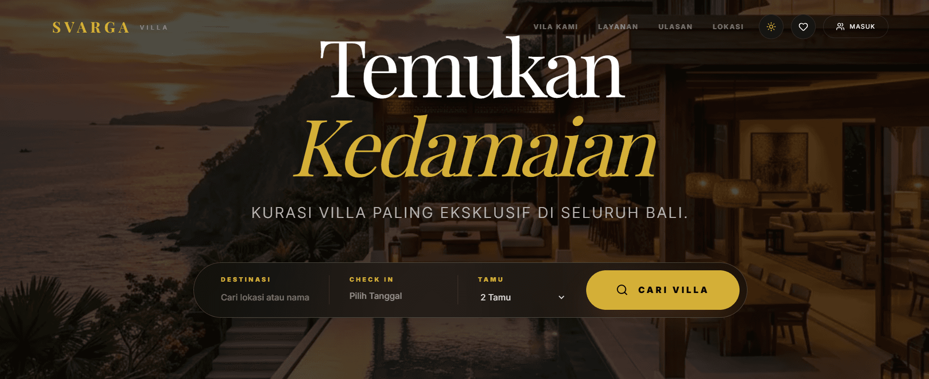 Website villa dengan sistem booking langsung - Svarga Villa